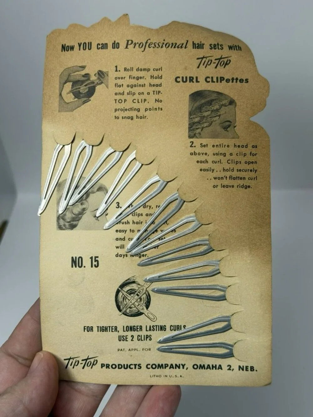 NOS 2 CARDS (24 Clips) Vintage 1950s Tip-Top Product Curl Clip-Ettes Advertising